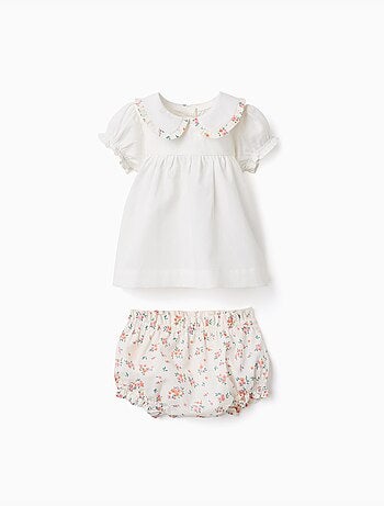 Blusa y cubrepañal de algodón con volantes