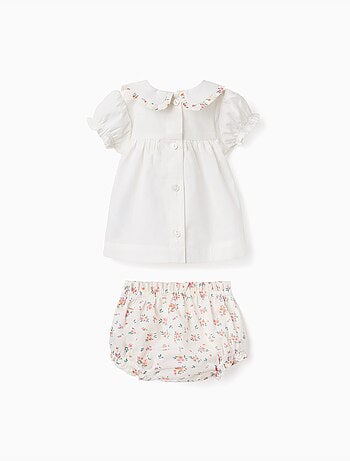 Blusa y cubrepañal de algodón con volantes