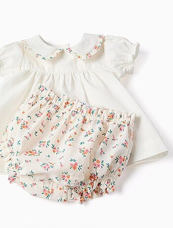 Blusa y cubrepañal de algodón con volantes