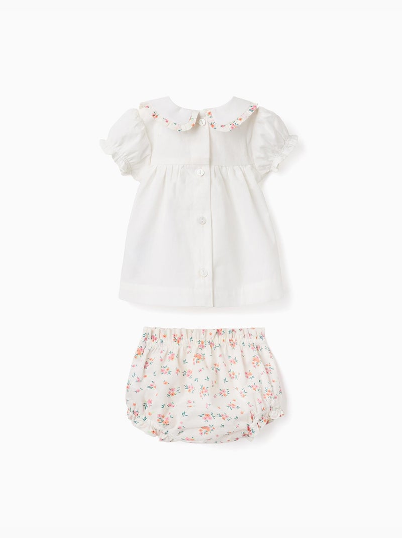 Blusa y cubrepañal de algodón con volantes Beige claro - Kiabi