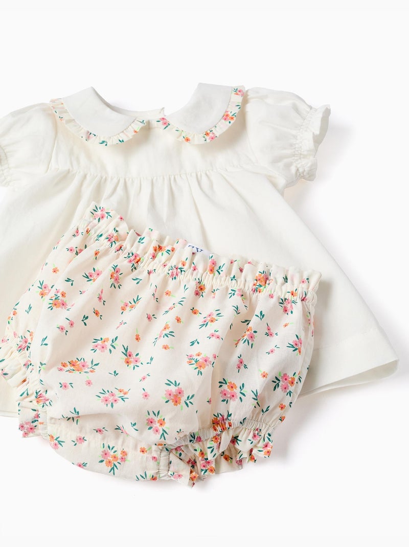 Blusa y cubrepañal de algodón con volantes Beige claro - Kiabi