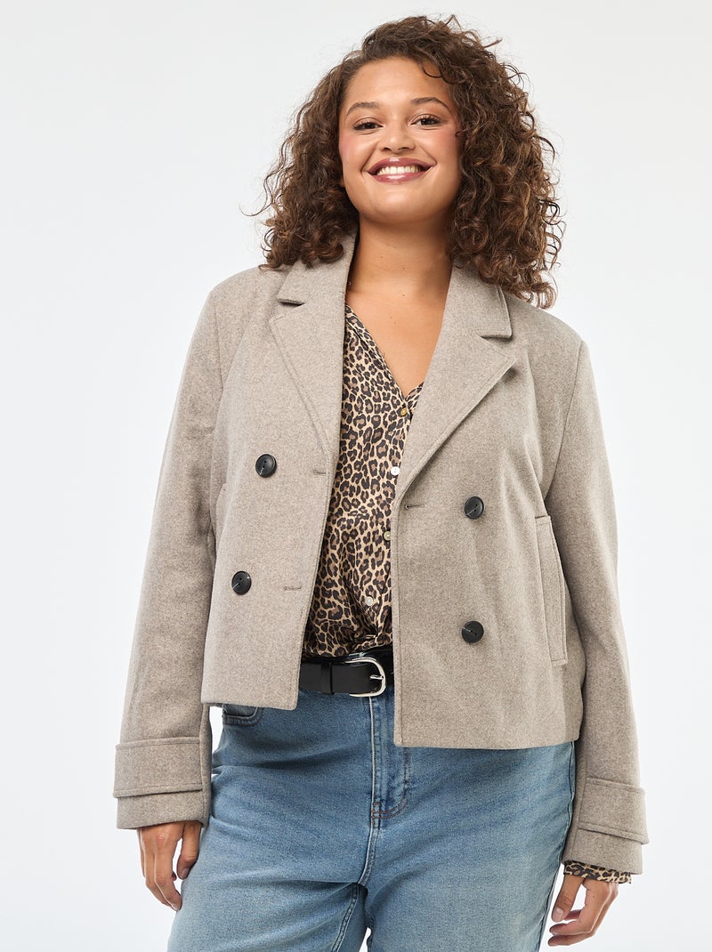 Blusón corto tipo lana con 2 bolsillos Beige - Kiabi