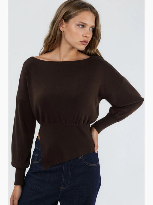 Boat neck medium thickness knit sweater hiccup - Kiabi Boat neck medium thickness knit sweater hiccup - Kiabi