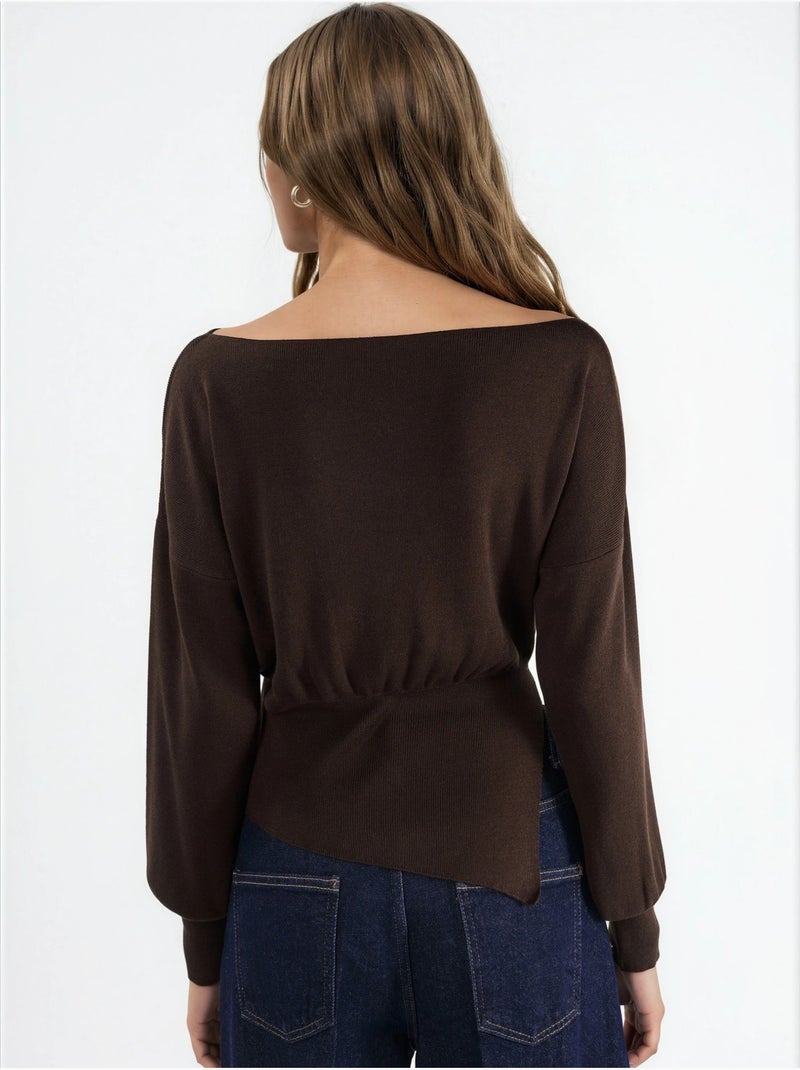 Boat neck medium thickness knit sweater hiccup Marrón oscuro - Kiabi