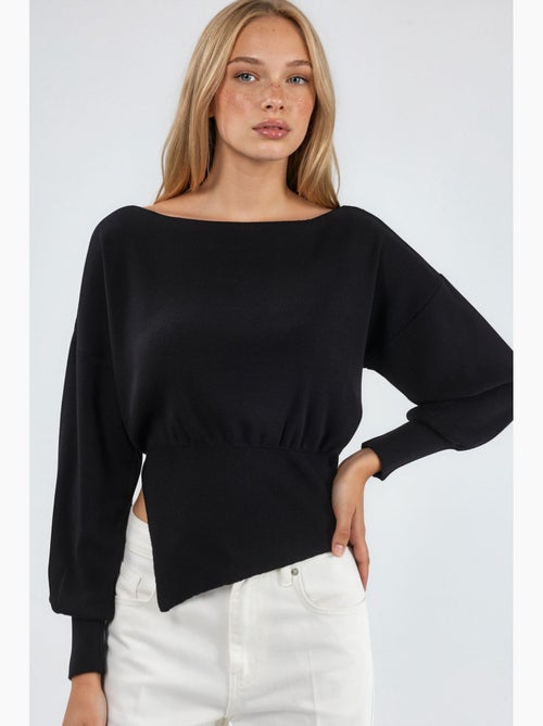 Boat neck medium thickness knit sweater hiccup - Kiabi Boat neck medium thickness knit sweater hiccup - Kiabi