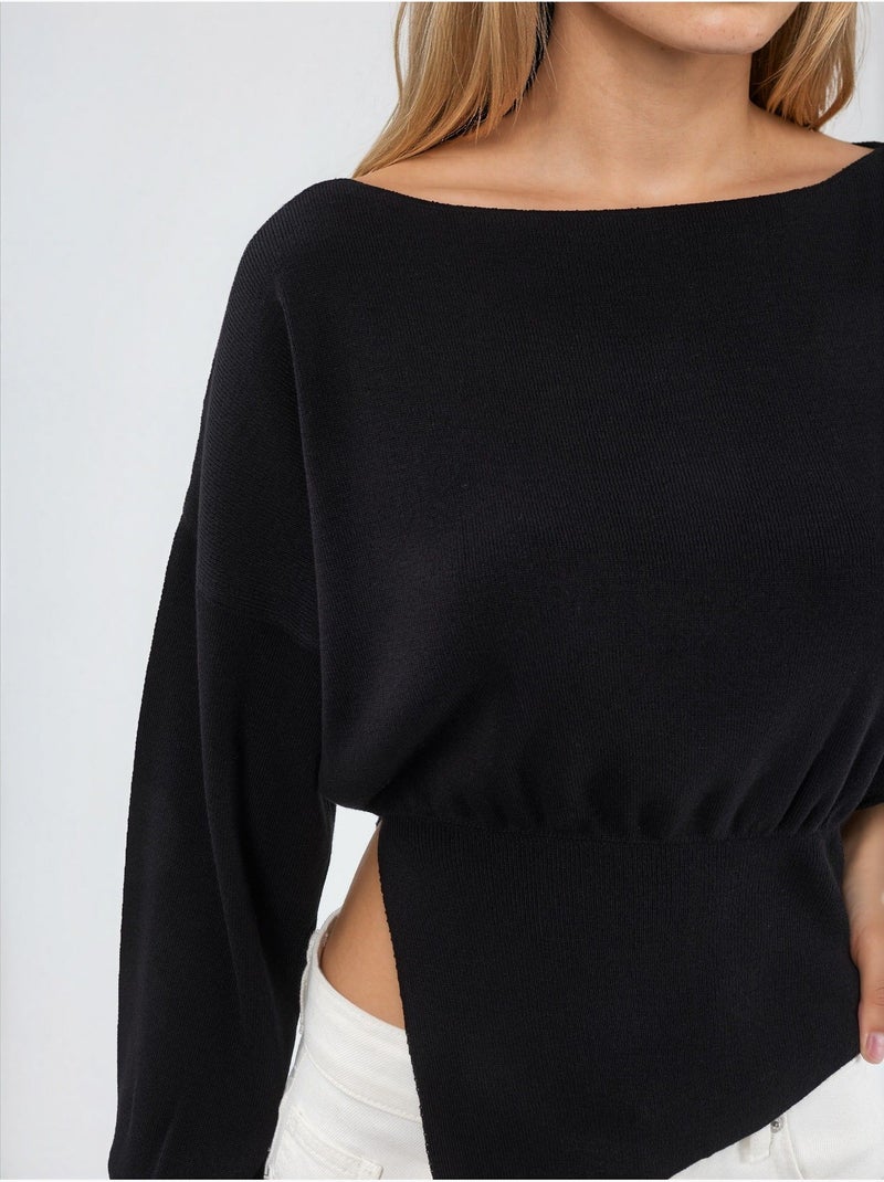 Boat neck medium thickness knit sweater hiccup Negro - Kiabi
