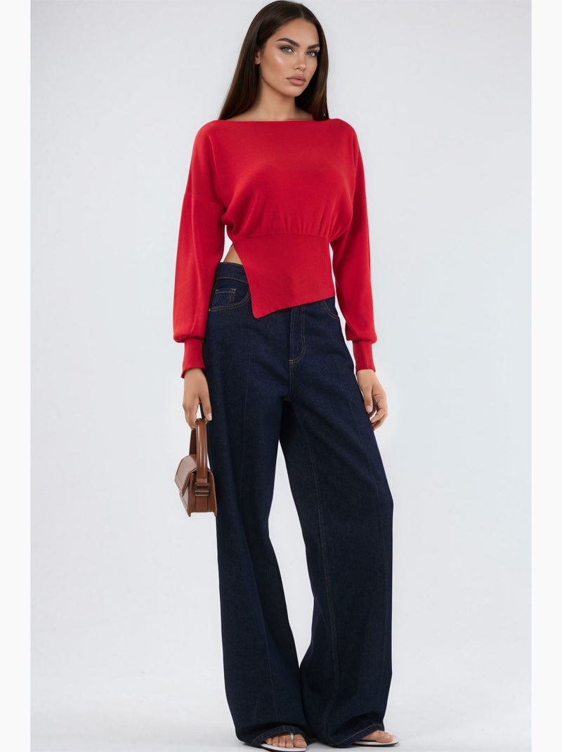 Boat neck medium thickness knit sweater hiccup Rojo - Kiabi