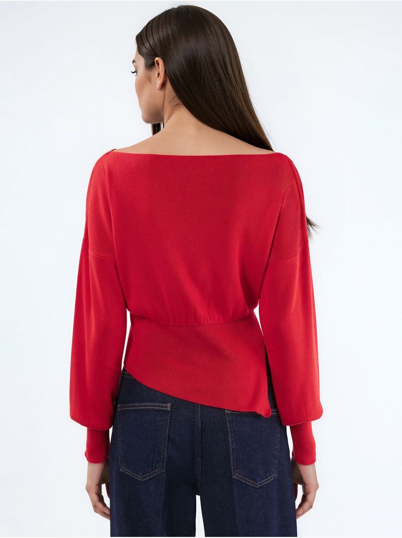 Boat neck medium thickness knit sweater hiccup Rojo - Kiabi