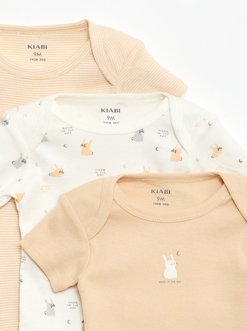 Bodies estampados de algodón - pack de 3 Beige - Kiabi