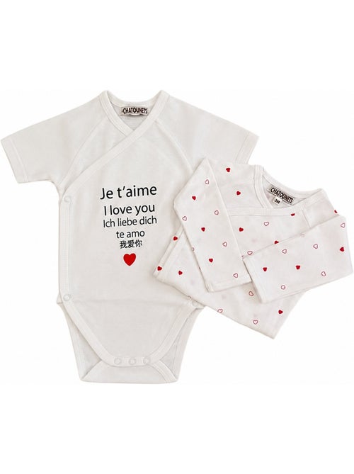 Bodis x2 de manga corta para bebé Les Chatounets "LOVE" - Kiabi