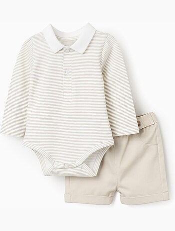 Body a rayas + pantalón corto de sarga