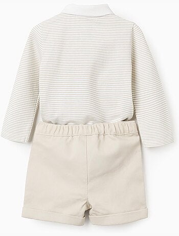 Body a rayas + pantalón corto de sarga