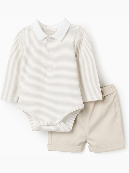 Body a rayas + pantalón corto de sarga - Kiabi