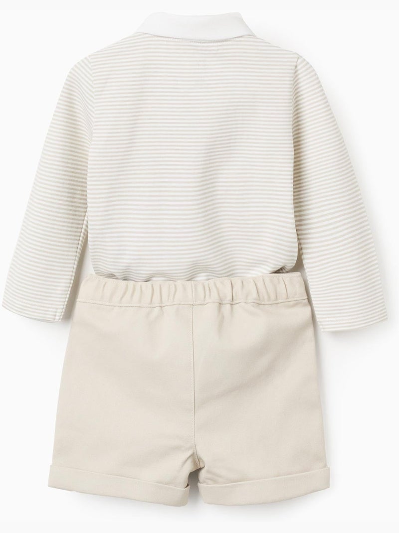 Body a rayas + pantalón corto de sarga Beige claro - Kiabi