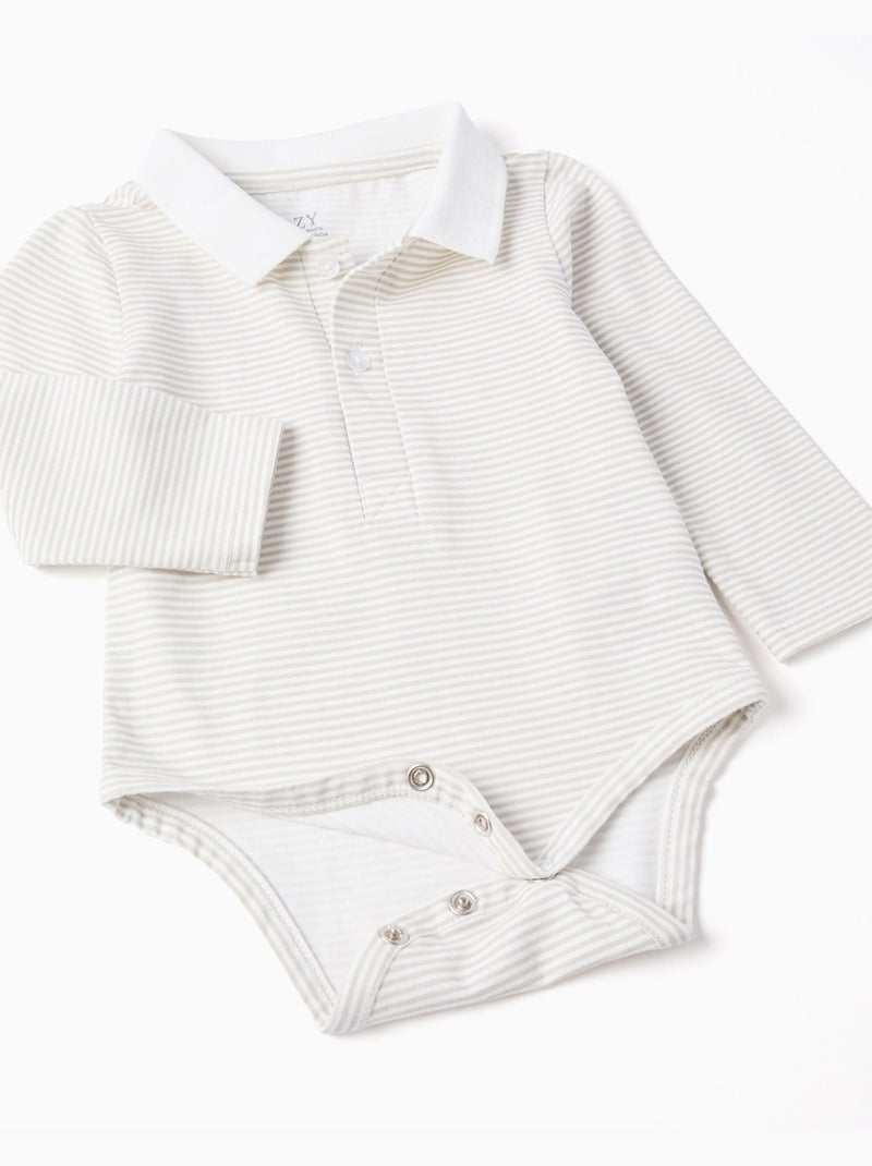 Body a rayas + pantalón corto de sarga Beige claro - Kiabi
