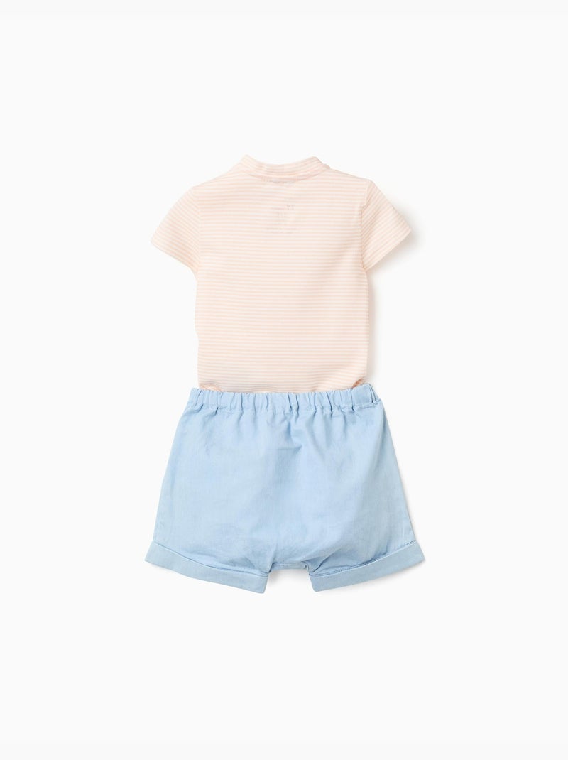 Body a rayas + pantalón corto vaquero Azul claro - Kiabi