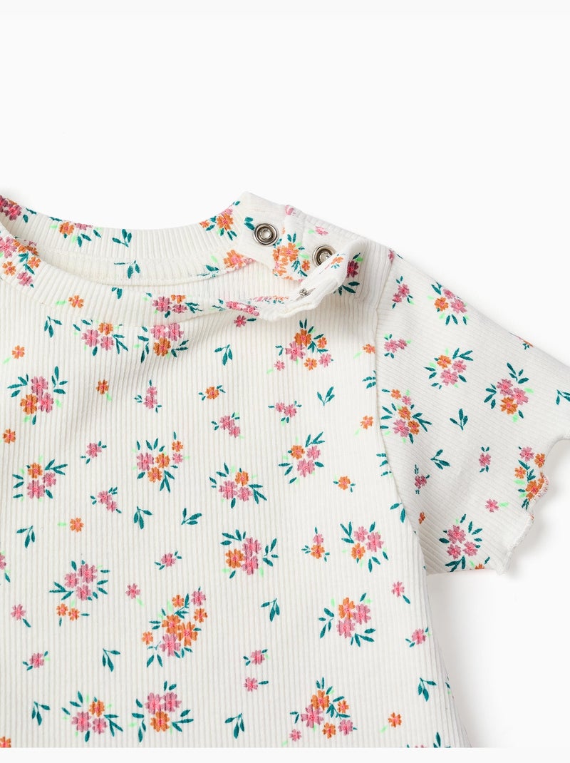 Body acanalado con estampado floral Beige claro - Kiabi