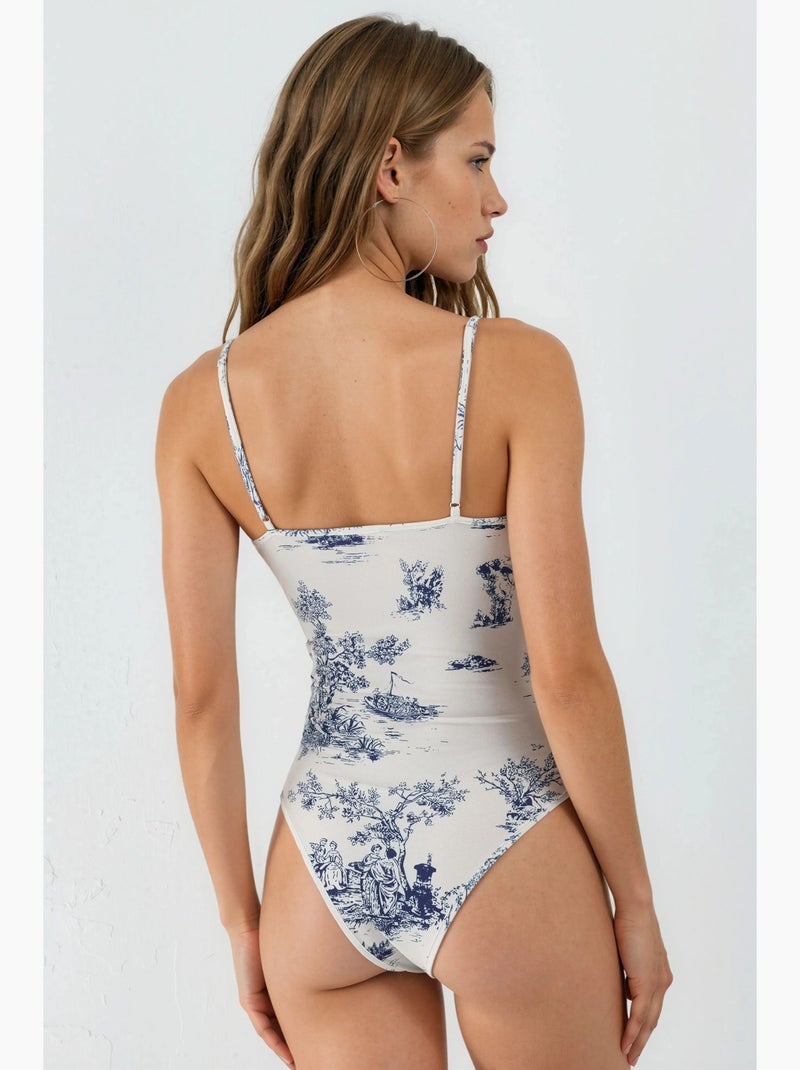 Body ajustado con estampado y cuello en v hiccup Blanco - Kiabi