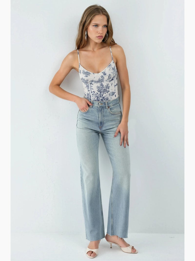Body ajustado con estampado y cuello en v hiccup Blanco - Kiabi