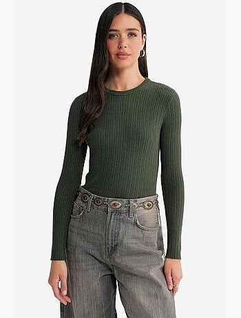 Camiseta de manga larga texturizada canalé suave ajustada mixray