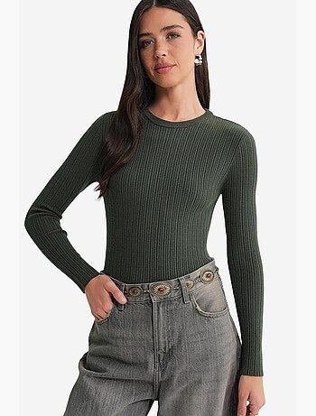 Camiseta de manga larga texturizada canalé suave ajustada mixray