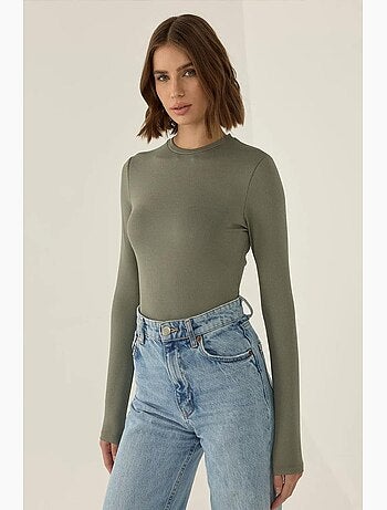 Body ajustado de manga larga con cuello redondo hiccup