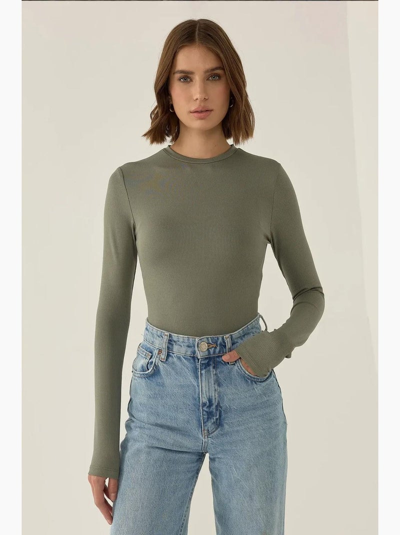 Body ajustado de manga larga con cuello redondo hiccup Verde - Kiabi