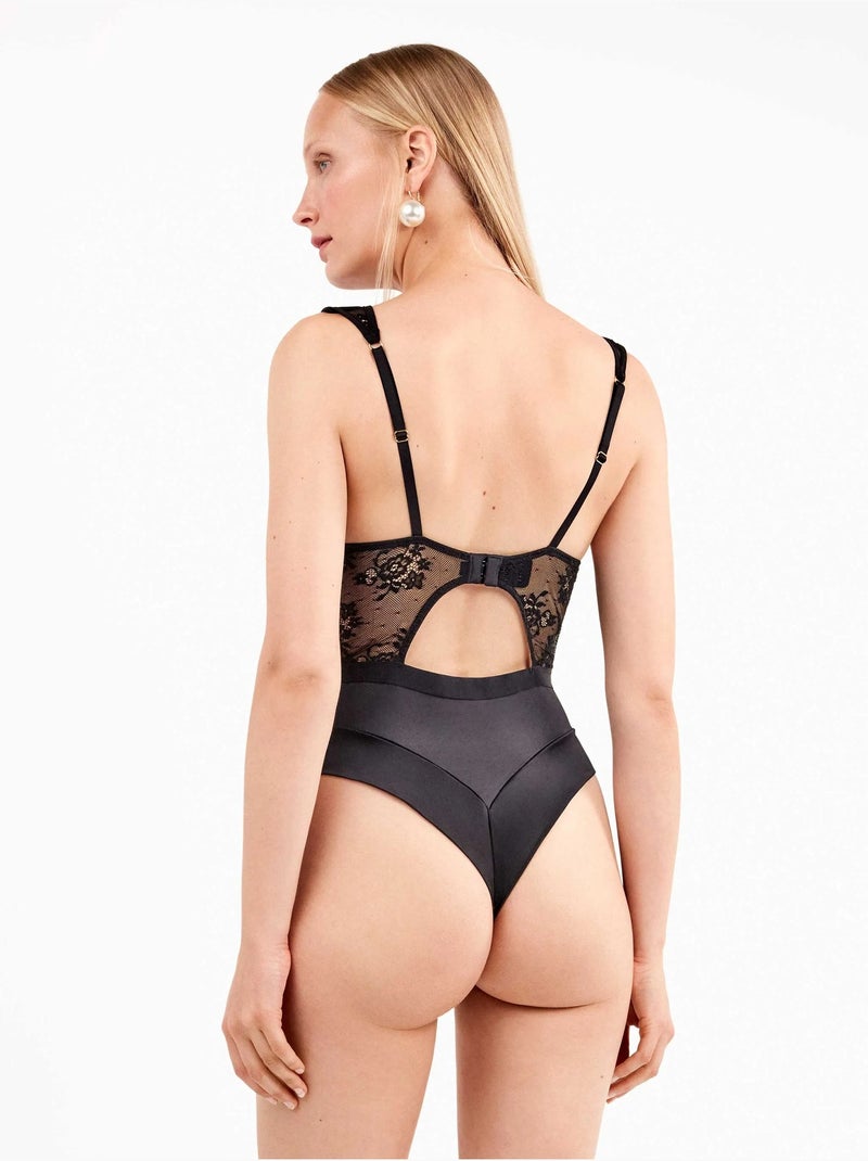 Body balconette con aro, foam, hombreras y encaje floral Negro - Kiabi