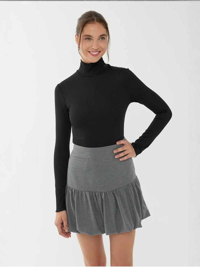 Body básico de punto con cuello alto hiccup Negro - Kiabi