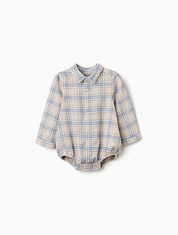 Body-camisa de algodón a cuadros
