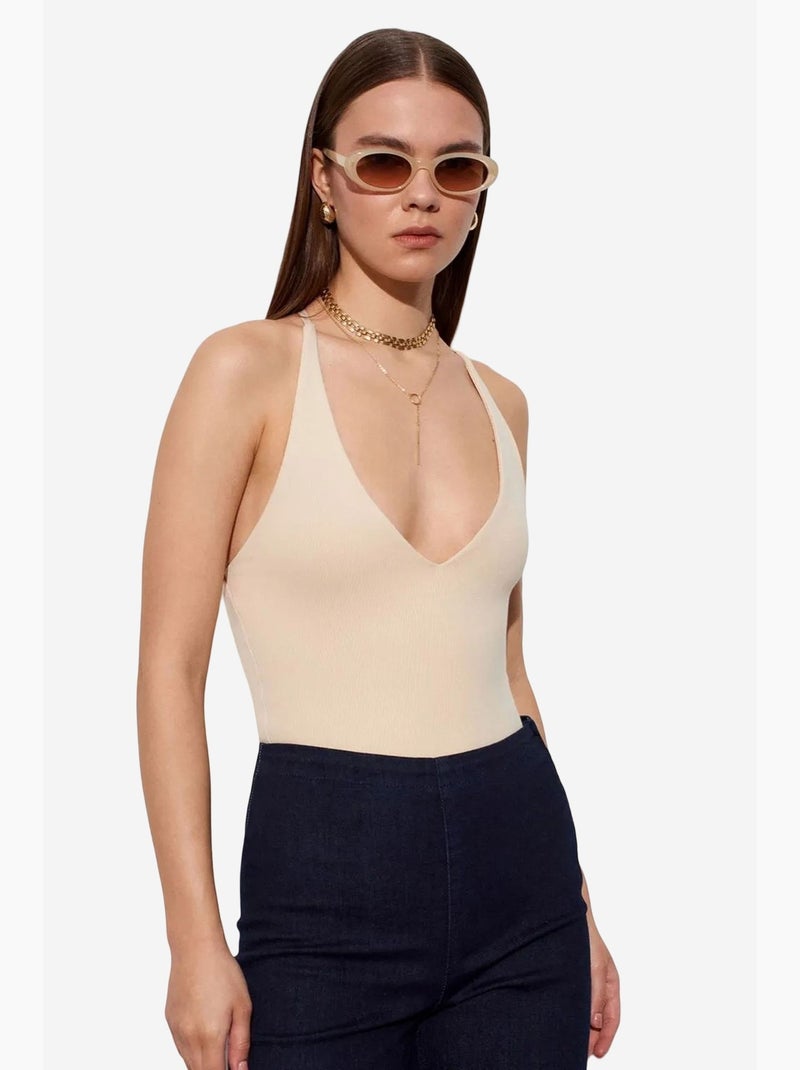 Body con aberturas cuello halter ajustado dilvin Beige arcilla - Kiabi
