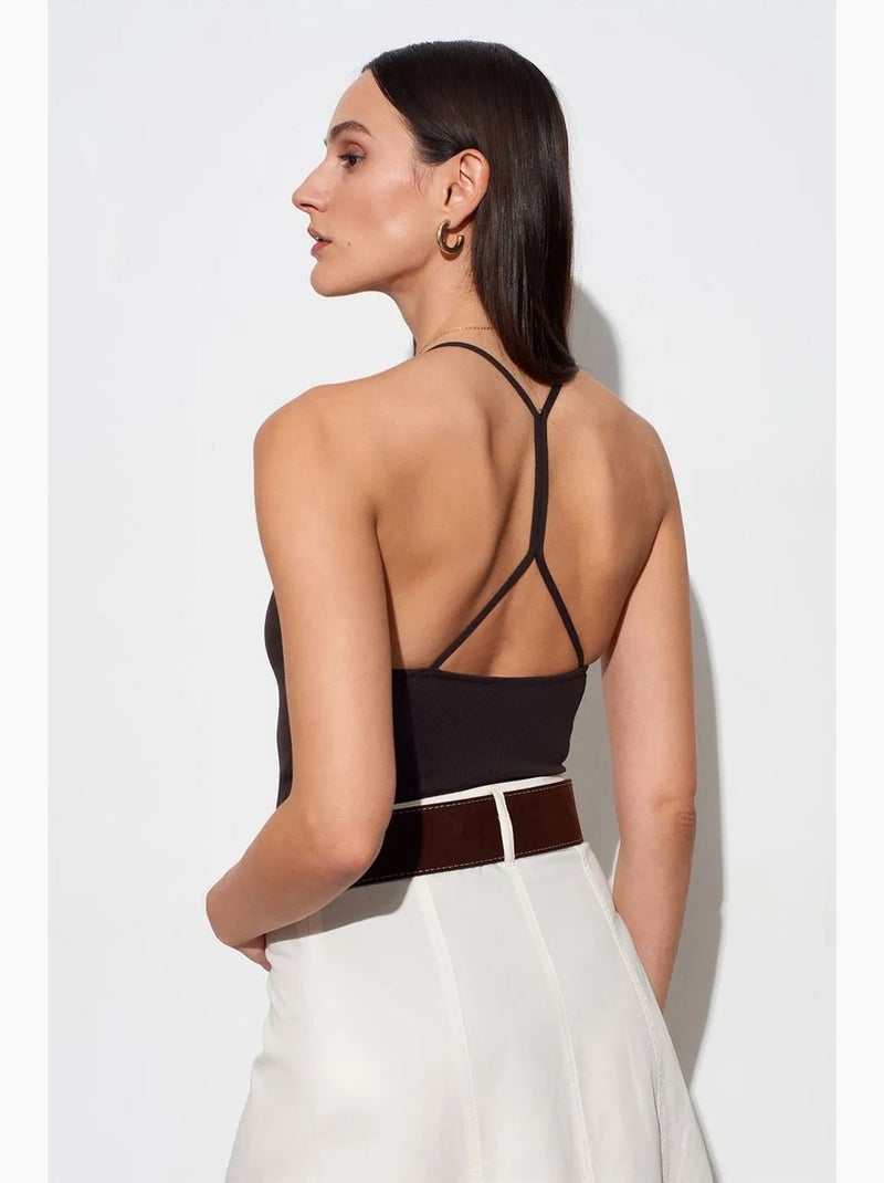 Body con aberturas cuello halter ajustado dilvin Marrón oscuro - Kiabi