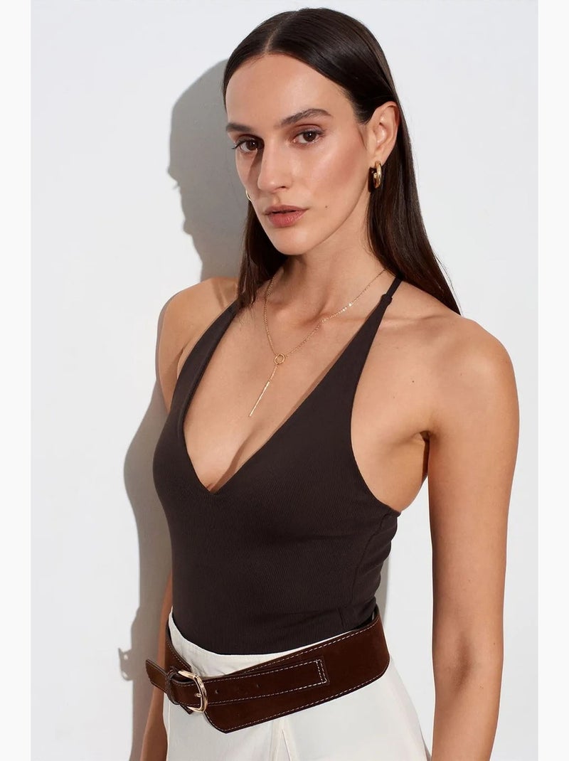 Body con aberturas cuello halter ajustado dilvin Marrón oscuro - Kiabi