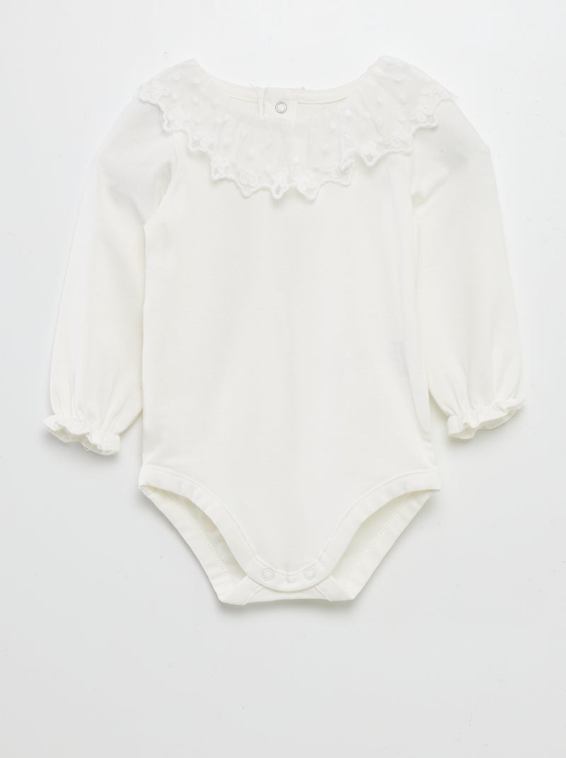 Body con cuello con gorguera de encaje BLANCO - Kiabi