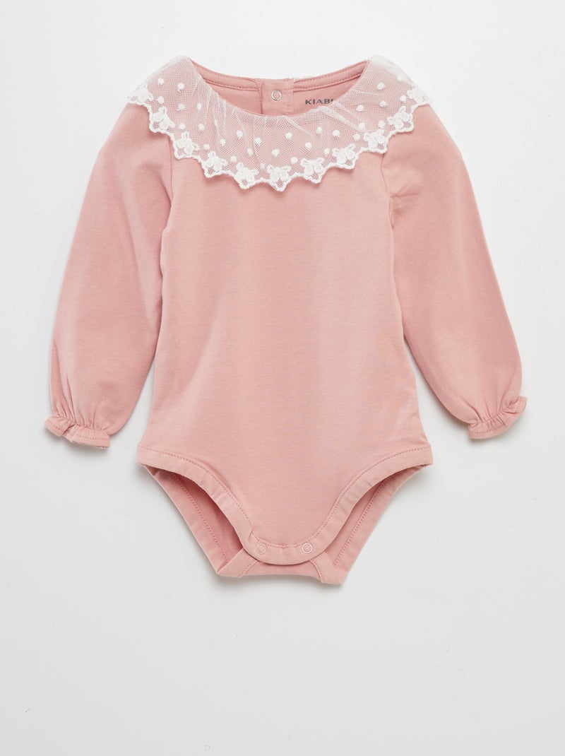 Body con cuello con gorguera de encaje ROSA - Kiabi