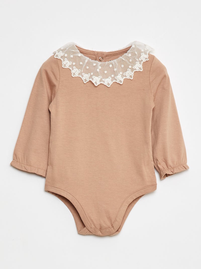 Body con cuello de encaje Beige - Kiabi