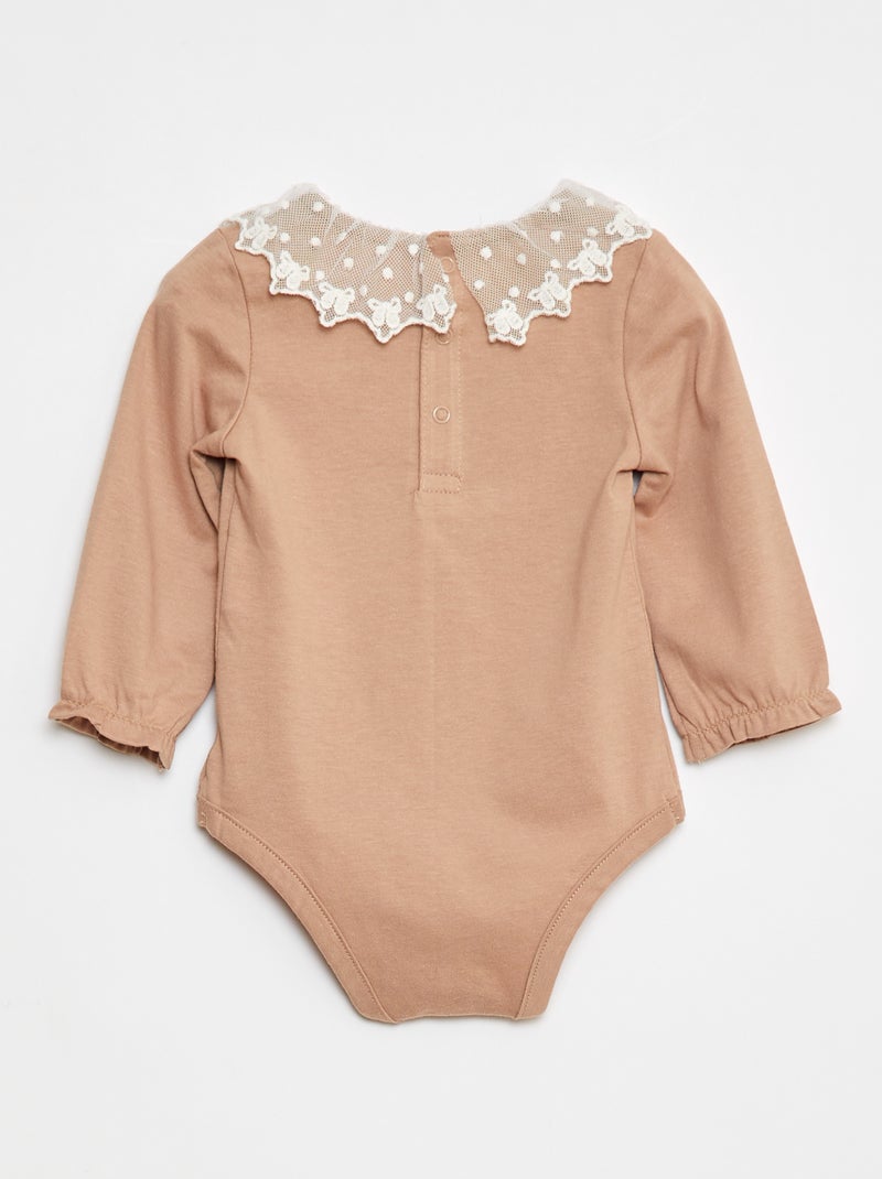 Body con cuello de encaje Beige - Kiabi