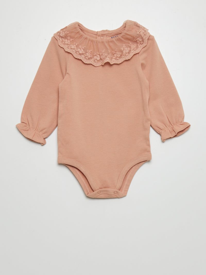Body con cuello de tul bordado ROSA - Kiabi