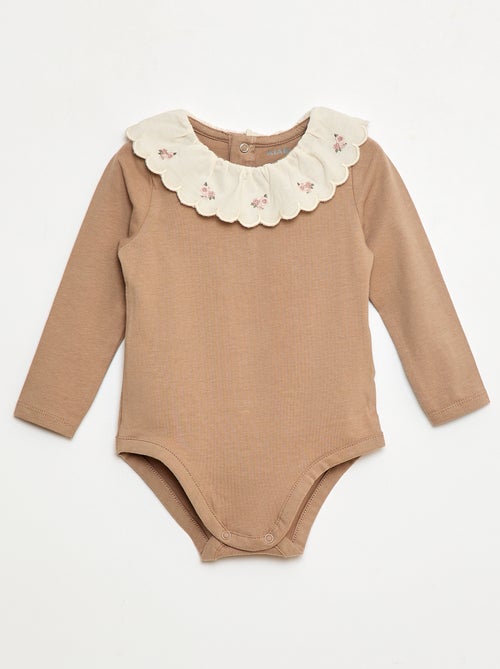 Body con cuello fantasía bordado en algodón - Kiabi