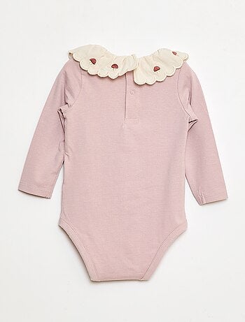 Body con cuello fantasía bordado en algodón