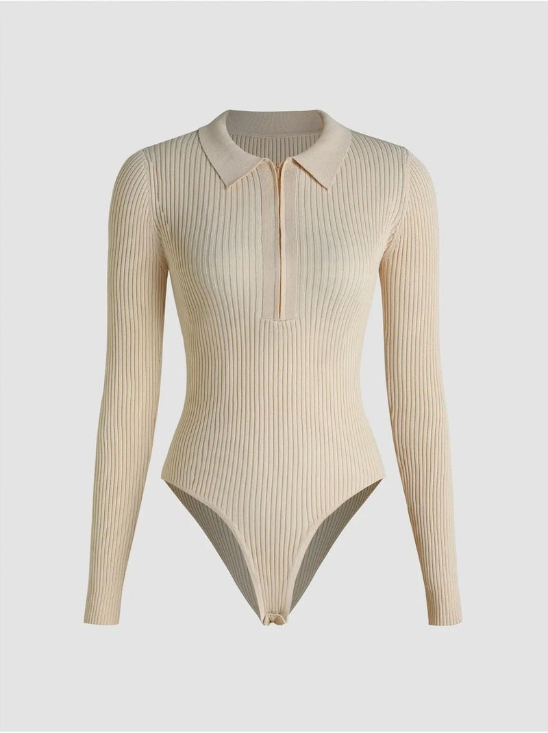 Body con cuello polo y cremallera hiccup Beige natural - Kiabi