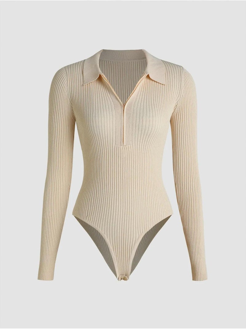Body con cuello polo y cremallera hiccup Beige natural - Kiabi