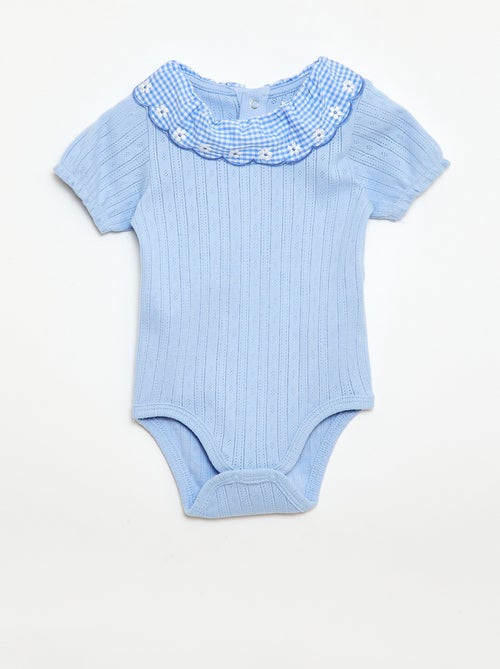 Body con cuello volante estampado vichy - Kiabi