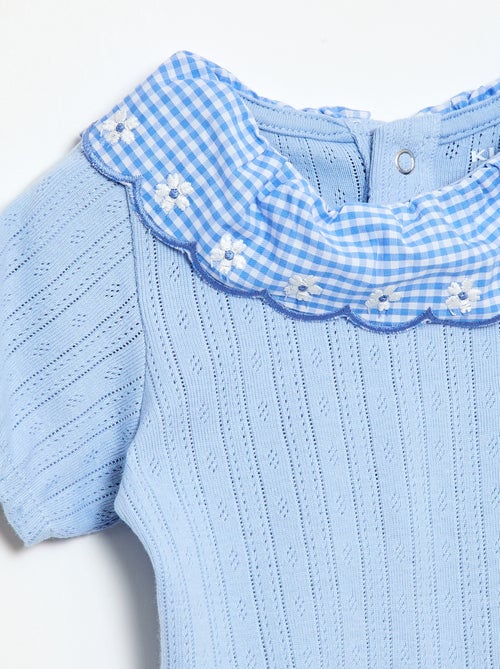 Body con cuello volante estampado vichy - Kiabi