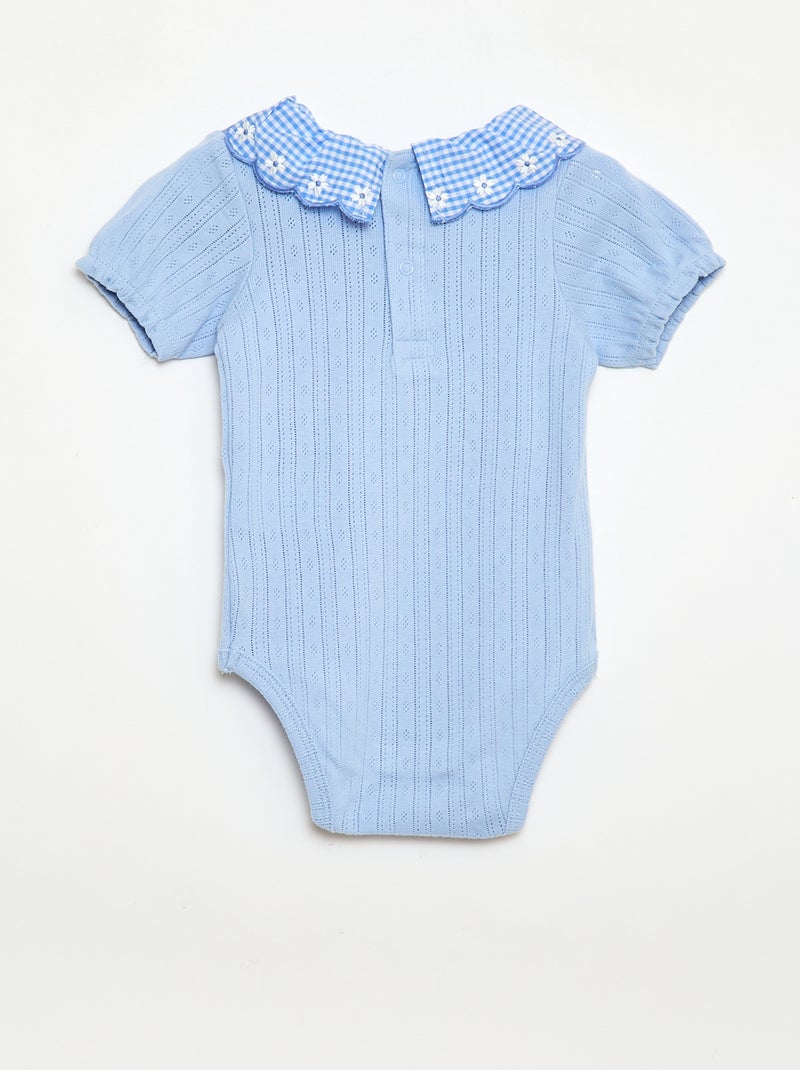 Body con cuello volante estampado vichy Azul - Kiabi