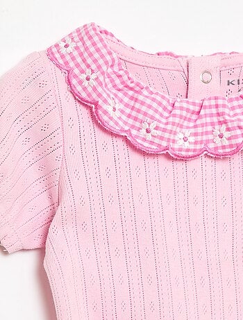 Body con cuello volante estampado vichy