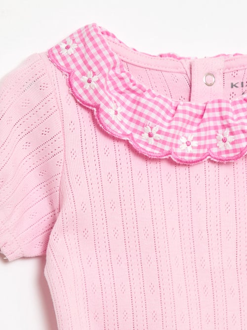 Body con cuello volante estampado vichy - Kiabi