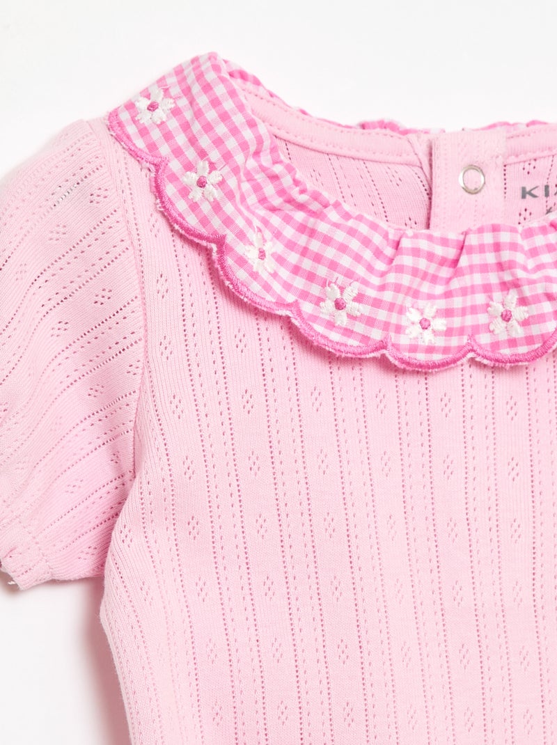 Body con cuello volante estampado vichy Rosa - Kiabi