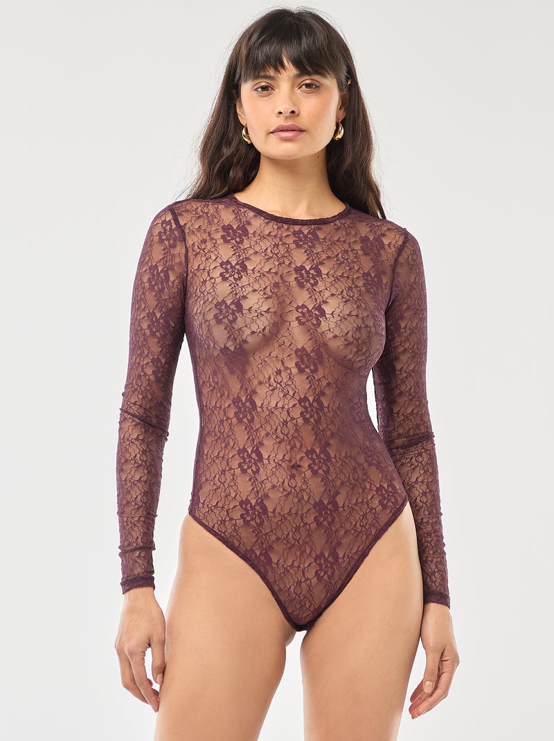 Body cuello redondo de encaje Rojo - Kiabi