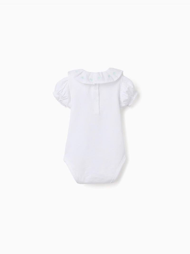 Body de algodón con cuello bordado Blanco - Kiabi